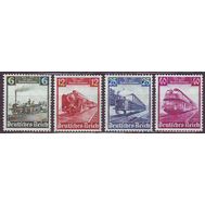  1935. Германия. Рейх. 580-583. Локомотивы. 100 лет немецкой железной дороге. 4 марки, фото 1 