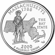  25 центов 2000 «Массачусетс» (штаты США) случайный монетный двор, фото 1 