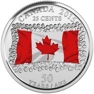  25 центов 2015 «50 лет Канадскому флагу» Канада (цветная), фото 1 