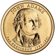  1 доллар 2007 «2-й президент Джон Адамс» США (случайный монетный двор), фото 1 