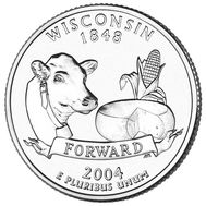  25 центов 2004 «Висконсин» (штаты США) случайный монетный двор, фото 1 