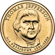  1 доллар 2007 «3-й президент Томас Джефферсон» США (случайный монетный двор), фото 1 