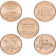  Набор 5 монет «200 лет со дня Рождения Линкольна» 2009-2018 США, фото 1 