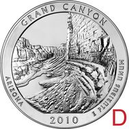  25 центов 2010 «Национальный парк Гранд-Каньон» (4-й нац. парк США) D, фото 1 