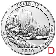  25 центов 2010 «Йосемитский национальный парк» (3-й нац. парк США) D, фото 1 