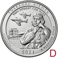  25 центов 2021 «Пилоты из Таскиги» (56-й нац. парк США) D, фото 1 