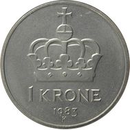  1 крона 1983 Норвегия, фото 1 