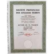  Акция 75 франков 1960 «Общество мастерских Прованса» Франция Пресс, фото 1 