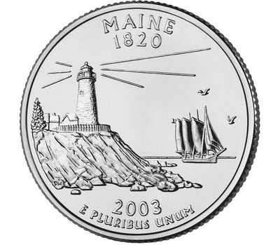  Монета 25 центов 2003 «Мэн» (штаты США) случайный монетный двор, фото 1 