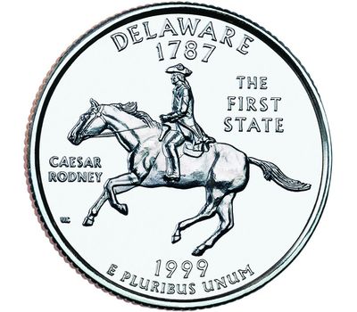  Монета 25 центов 1999 «Делавэр» (штаты США) случайный монетный двор, фото 1 