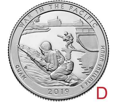  Монета 25 центов 2019 «Гуам, война на Тихом океане» (48-ой нац. парк США) D, фото 1 