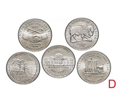  Набор 5 монет «200 лет экспедиции Льюиса и Кларка» 2004-2005 США D, фото 1 