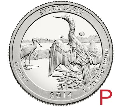  Монета 25 центов 2014 «Национальный парк Эверглейдс» (25-й нац. парк США) P, фото 1 