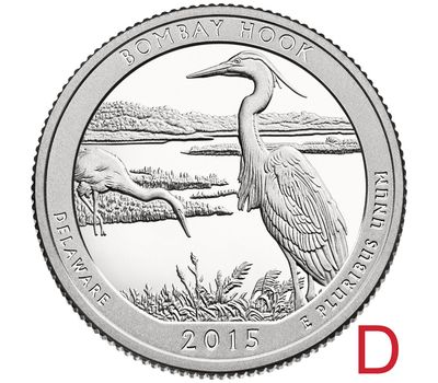  Монета 25 центов 2015 «Бомбей Хук Нешнел» (29-й нац. парк США) D, фото 1 