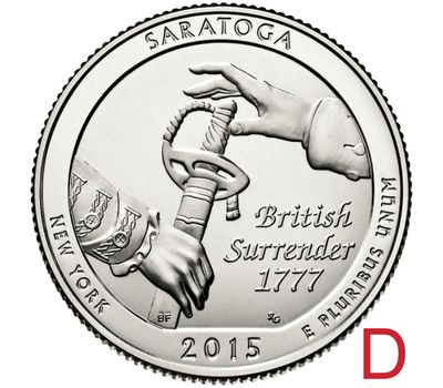  Монета 25 центов 2015 «Саратога» (30-й нац. парк США) D, фото 1 
