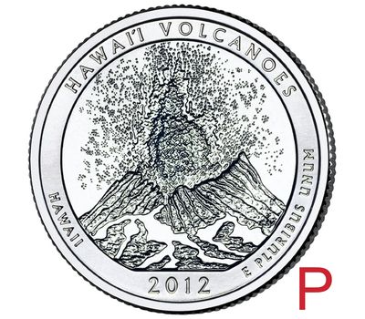 Монета 25 центов 2012 «Национальный парк Гавайские вулканы» (14-й нац. парк США) P, фото 1 