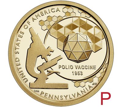  Монета 1 доллар 2019 «Вакцина против полиомиелита» P (Американские инновации), фото 1 