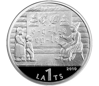  Монета 1 лат 2010 «Латвийская азбука» Латвия (в коинкарте), фото 3 