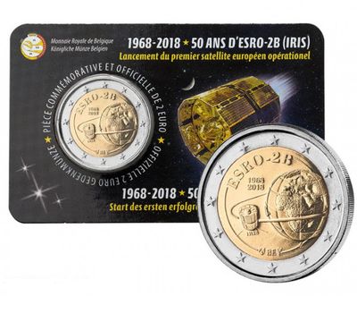  Монета 2 евро 2018 «50 лет запуска спутника ESRO-2B» в коинкарте Бельгия, фото 3 
