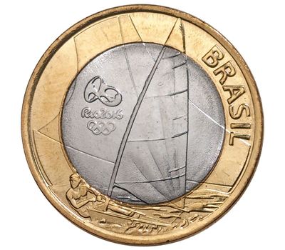  Монета 1 реал 2015 «Олимпиада в Рио-де-Жанейро. Парусный спорт» Бразилия, фото 1 