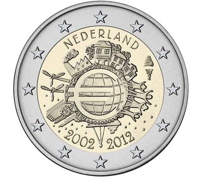  Монета 2 евро 2012 «10 лет наличному обращению евро» Нидерланды, фото 1 
