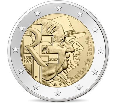  Монета 2 евро 2020 «50 лет со дня смерти Шарля де Голля» Франция, фото 1 