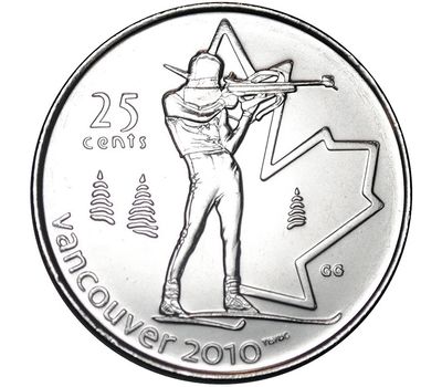 Монета 25 центов 2007 «Биатлон. XXI Олимпийские игры 2010 в Ванкувере» Канада, фото 1 