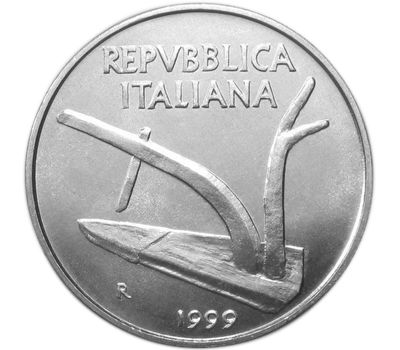 Монета 10 лир 1999 Италия, фото 2 