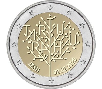  2 евро 2020 «100-летие Тартуского мирного договора» Эстония UNC [АКЦИЯ], фото 1 