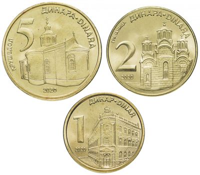  Комплект разменных монет Сербии 2020 г. (3 монеты), фото 1 