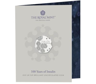  Монета 50 пенсов 2021 «100 лет со дня открытия инсулина» Великобритания (в буклете), фото 1 