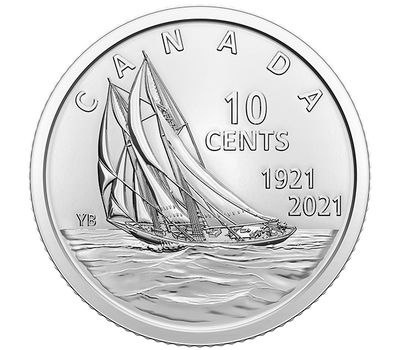  Монета 10 центов 2021 «100 лет шхуне «Синеносая» Канада, фото 1 