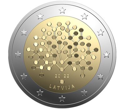  Монета 2 евро 2022 «Финансовая грамотность» Латвия, фото 1 