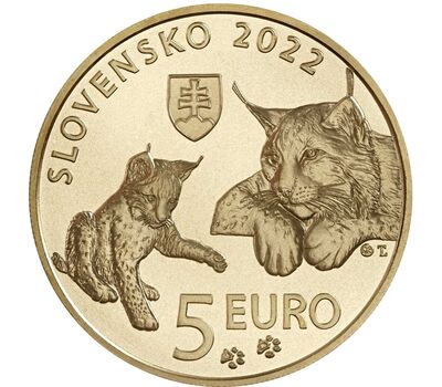  Монета 5 евро 2022 «Фауна и флора — Рысь обыкновенная» Словакия, фото 1 