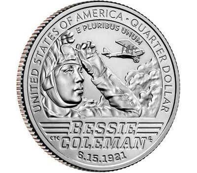  Монета 25 центов 2023 «Бесси Коулман» (Выдающиеся женщины США) S, фото 2 