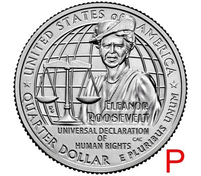  Монета 25 центов 2023 «Элеонора Рузвельт» (Выдающиеся женщины США) P, фото 1 