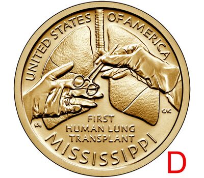  Монета 1 доллар 2023 «Первая трансплантация легких» D (Американские инновации), фото 1 