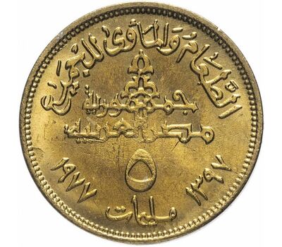  Монета 5 миллимов 1977 «ФАО — быки» Египет, фото 2 