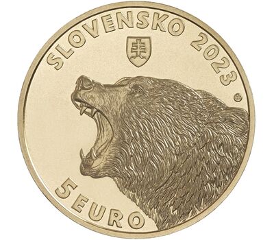  Монета 5 евро 2023 «Бурый медведь» Словакия, фото 1 