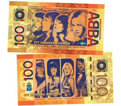  Сувенирная банкнота 100 крон «ABBA (АББА)» Швеция, фото 1 